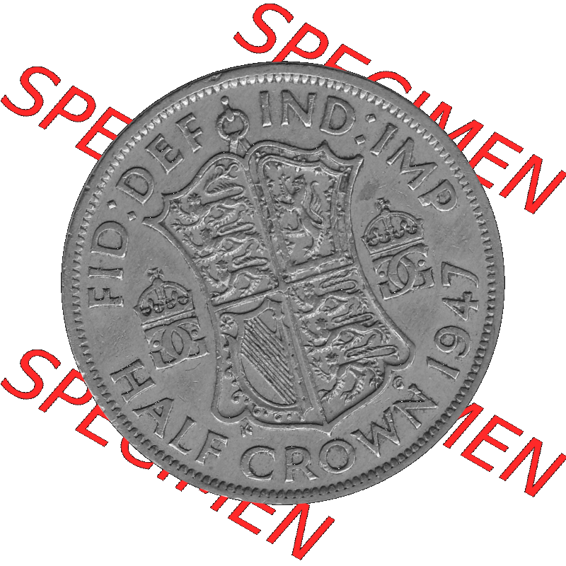 Alte Münze Großbritannien, Bild in s/w bzw. Graustufen PNG-Grafik 1947-1948, Halbe - 1/2 Krone, Half Crown 1947-01, George VI, FID DEF IND IMP HALF... Sammlung