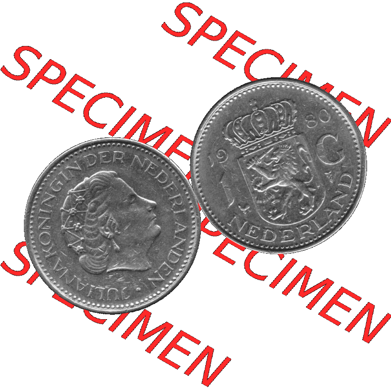 Alte Münze Niederlande in Grau 1967-1980, 1 Gulden Königin Juliana 1980-01. Graustufen. Vorderseite und Rückseite horizontal auf einen digitalen grauen / Graustufen... Sammlung