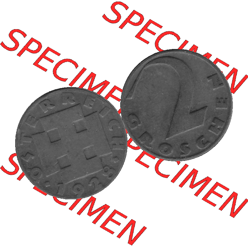 Alte Münze 2 / Zwei Groschen Österreich in s/w Schwarzweiß bzw. Graustufen Farbgebung von Scanner transparenten PNG 1925-1938, 2 Zwei Groschen, Krückenkreuz... Sammlung