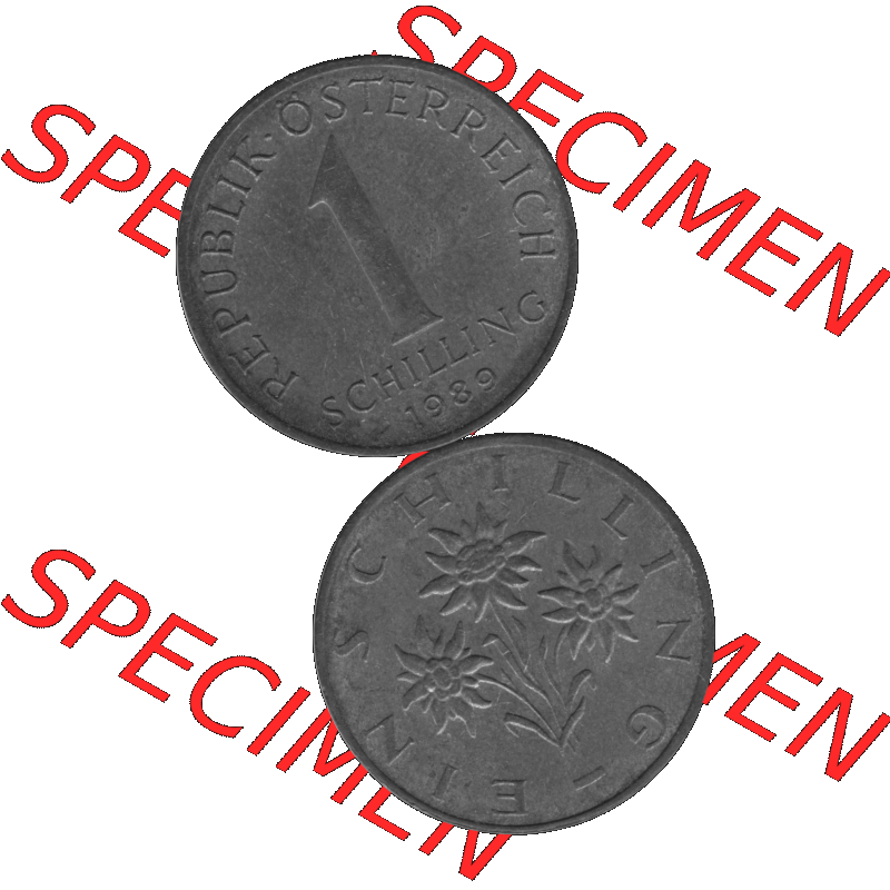 Alte Münzen Österreich 1 / Ein Schilling in Graustufen 1959-2001, 1 Schilling 1989-01 Graustufen. Vorderseite und Rückseite in Graustufen der 1 / Ein Schilling-Münze... Sammlung