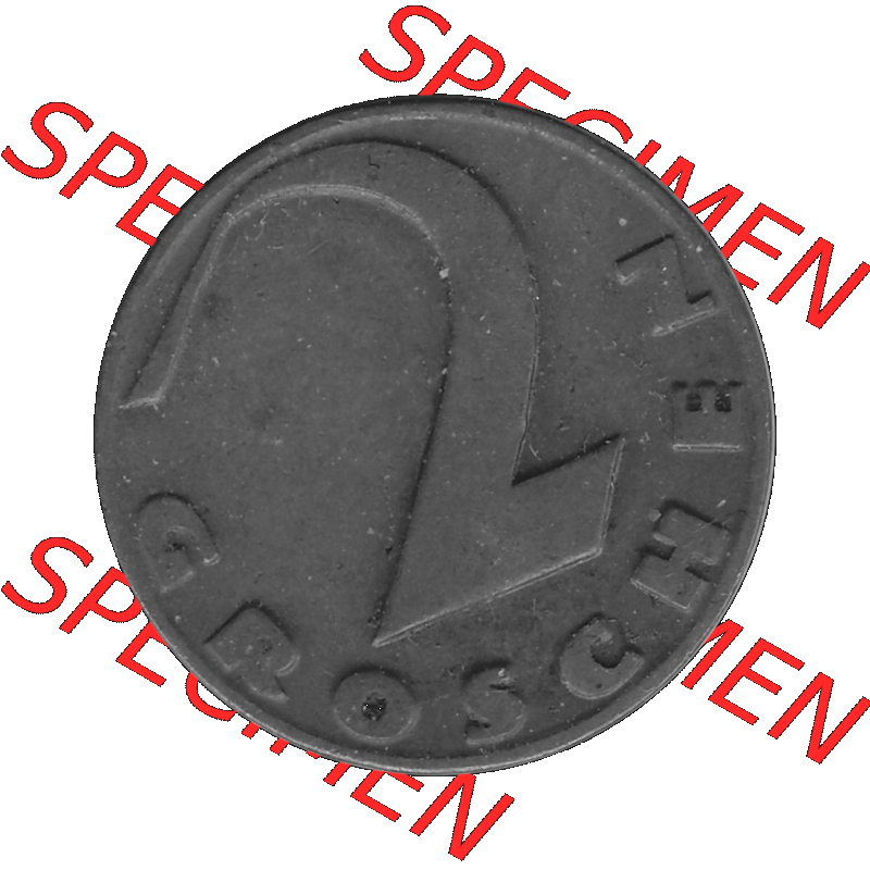 Alte Münze 2 / Zwei Groschen Österreich in s/w Schwarzweiß bzw. Graustufen Farbgebung von Scanner transparenten PNG 1925-1938, 2 Zwei Groschen, Krückenkreuz... Sammlung