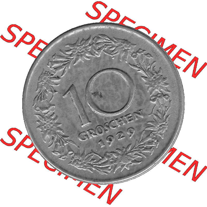 Alte Münze 10 / Zehn Groschen Österreich in s/w Schwarzweiß bzw. Graustufen Farbgebung von Scanner transparenten PNG 1925-1929, 10 Groschen 1929-01, VS Triolerien,... Sammlung