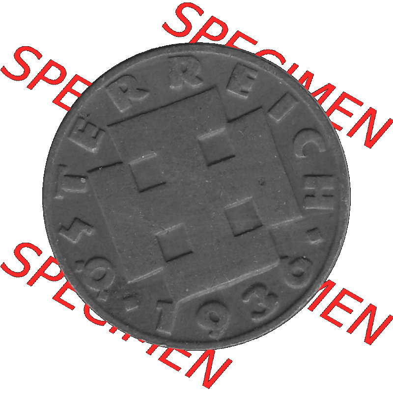 Alte Münze 2 / Zwei Groschen Österreich in s/w Schwarzweiß bzw. Graustufen Farbgebung von Scanner transparenten PNG 1925-1938, 2 Zwei Groschen, Krückenkreuz... Sammlung