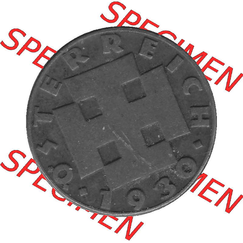Alte Münze 2 / Zwei Groschen Österreich in s/w Schwarzweiß bzw. Graustufen Farbgebung von Scanner transparenten PNG 1925-1938, 2 Zwei Groschen, Krückenkreuz... Sammlung