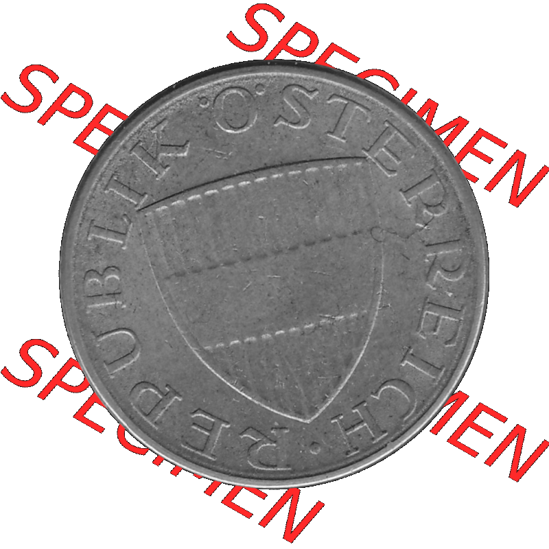 Alte Münze 50 / Fünfzig Groschen Österreich in s/w Schwarzweiß bzw. Graustufen Farbgebung von Scanner transparenten PNG 1959-2001, 50 Groschen 1972-01, Bindenschild... Sammlung