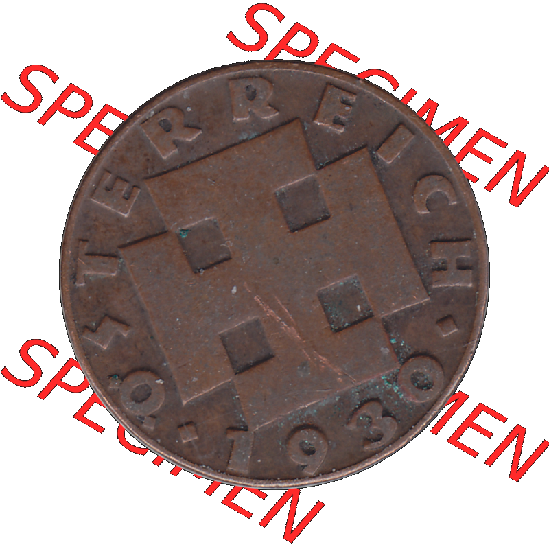 Alte Münze 2 / Zwei Groschen Österreich in original Farbgebung von Scanner transparenten PNG 1925-1938, 2 Zwei Groschen, Krückenkreuz 1930-03. Vorderseite der alten... Sammlung