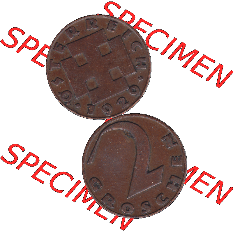 Alte Münze 2 / Zwei Groschen Österreich in original Farbgebung von Scanner transparenten PNG 1925-1938, 2 Zwei Groschen, Krückenkreuz 1929-01. Vorderseite und Rückseite... Sammlung
