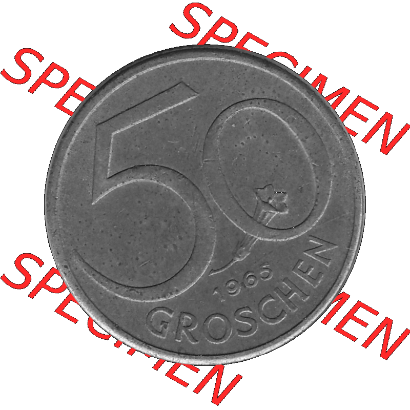 Alte Münze 50 / Fünfzig Groschen Österreich in s/w Schwarzweiß bzw. Graustufen Farbgebung von Scanner transparenten PNG 1959-2001, 50 Groschen 1965-01, Bindenschild... Sammlung