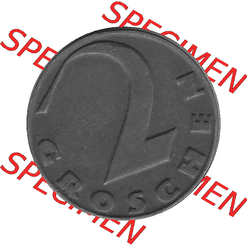 Alte Münze 2 / Zwei Groschen Österreich in s/w Schwarzweiß bzw. Graustufen Farbgebung von Scanner transparenten PNG 1925-1938, 2 Zwei Groschen, Krückenkreuz... Sammlung