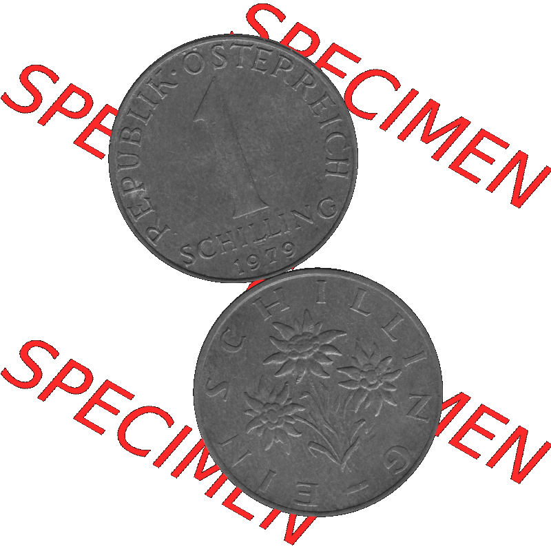 Alte Münzen Österreich 1 / Ein Schilling 1959-2001, 1 Schilling 1979-01, Edelweiß Graustufen. Vorderseite und Rückseite in Graustufen der 1 / Ein Schilling-Münze... Sammlung