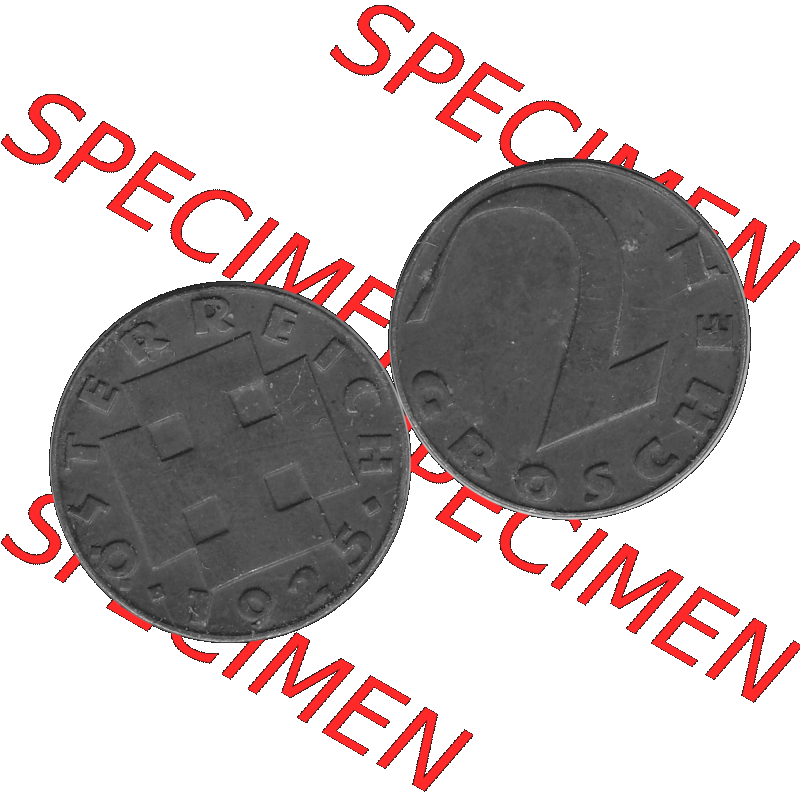 Alte Münze 2 / Zwei Groschen Österreich in s/w Schwarzweiß bzw. Graustufen Farbgebung von Scanner transparenten PNG 1925-1938, 2 Zwei Groschen, Krückenkreuz... Sammlung