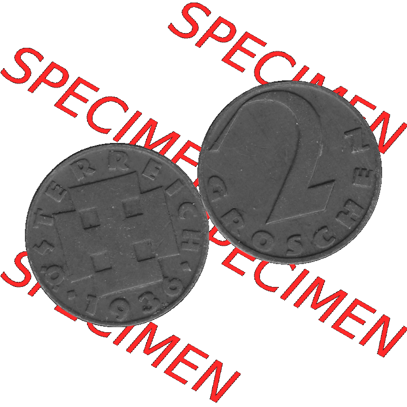 Alte Münze 2 / Zwei Groschen Österreich in s/w Schwarzweiß bzw. Graustufen Farbgebung von Scanner transparenten PNG 1925-1938, 2 Zwei Groschen, Krückenkreuz... Sammlung