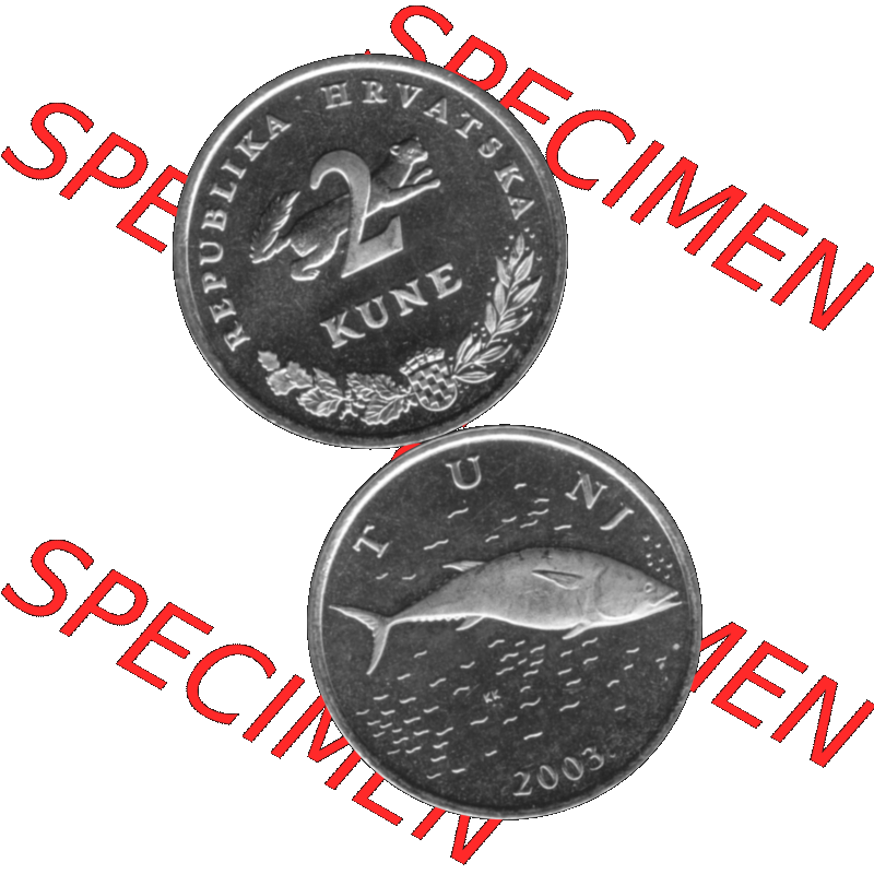 Alte Münze Kroatien Umlaufmünze 1993-2021, 2 Kune 2003-01 Graustufen Graustufen. Vorderseite und Rückseite in Graustufen der kroatischen vor-Euro-Münze, vertikal... Sammlung