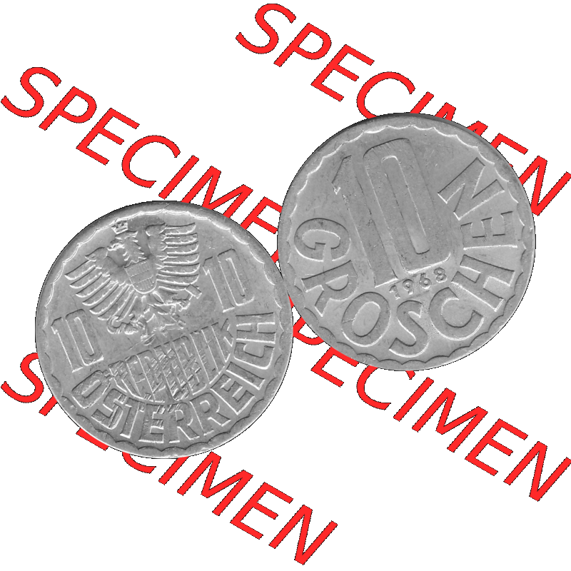 Alte Münze 10 / Zehn Groschen Österreich in s/w Schwarzweiß bzw. Graustufen Farbgebung von Scanner transparenten PNG 1951-2001, 10 Groschen 1968-01 Graustufen.... Sammlung