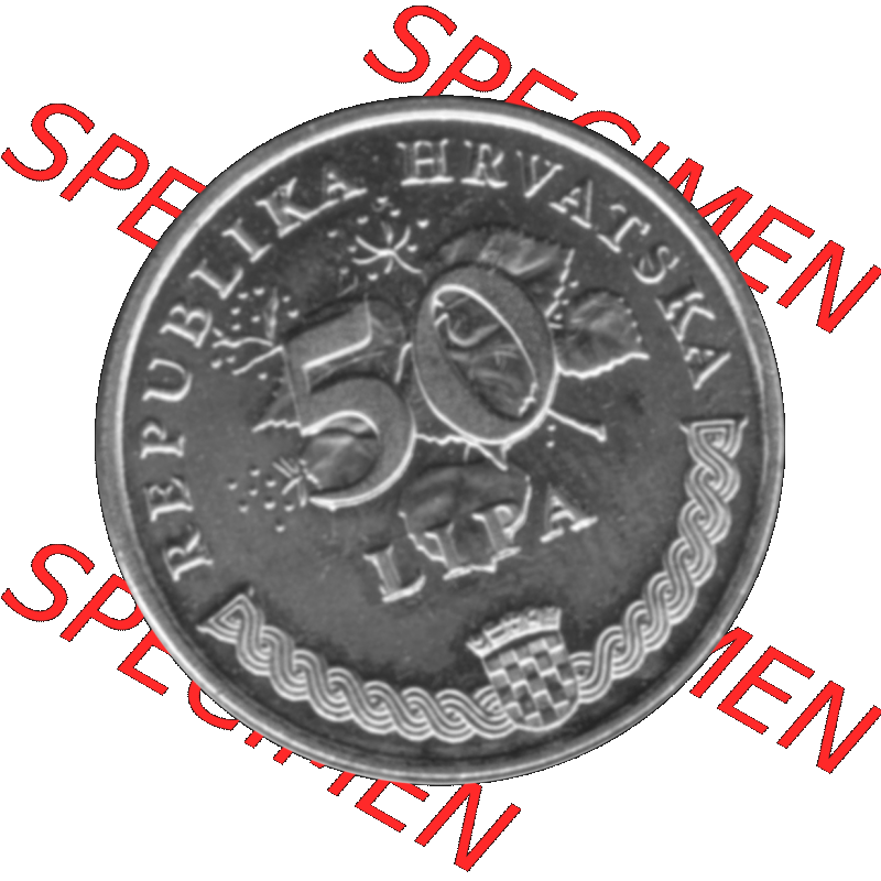 Alte Münze Kroatien Umlaufmünze 1993-2021, 50 Lipa 2003-01 Graustufen Graustufen. Vorderseite in Graustufen der Münze aus Kroatien auf einen digitalen PNG-Bild der alten Umlaufmünze... Sammlung