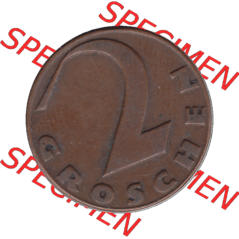 Alte Münze 2 / Zwei Groschen Österreich in original Farbgebung von Scanner transparenten PNG 1925-1938, 2 Zwei Groschen, Krückenkreuz 1930-03. Rückseite der alten... Sammlung