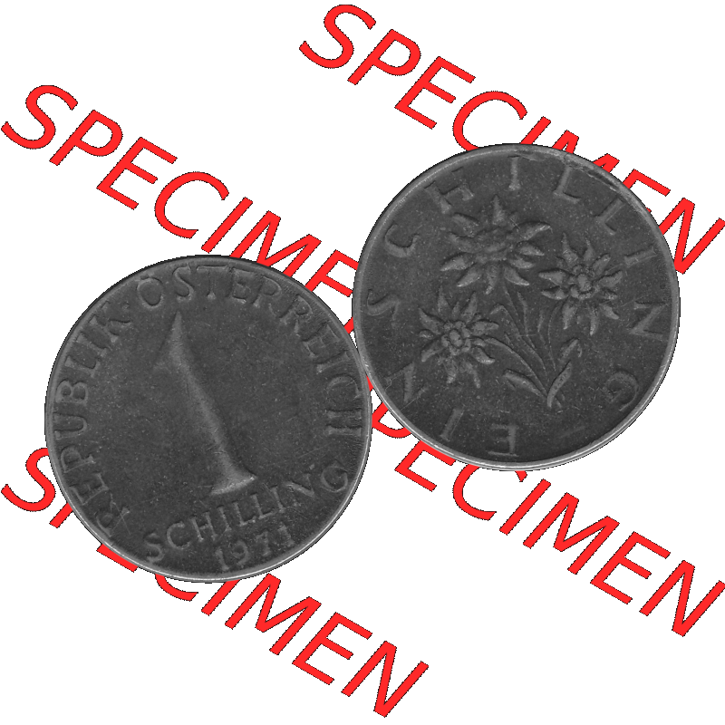 Alte Münzen Österreich 1 / Ein Schilling in Graustufen 1959-2001, 1 Schilling 1971-01, Ein Shilling Edelweiß Graustufen. Vorderseite und Rückseite der Österreich... Sammlung
