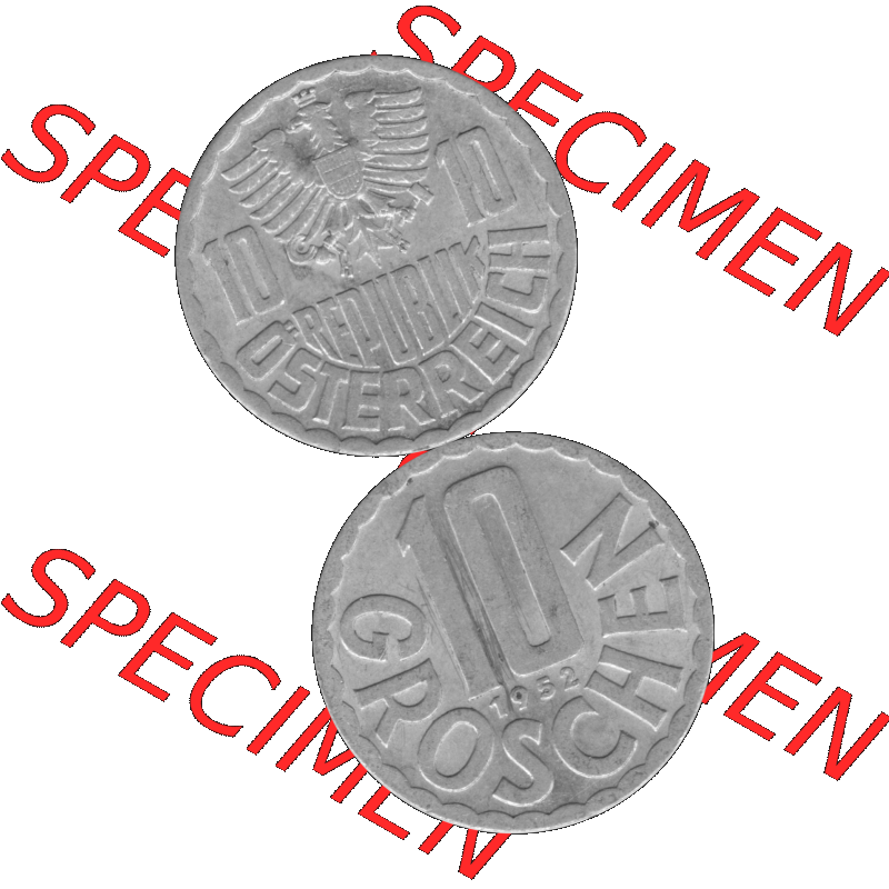 Alte Münze 10 / Zehn Groschen Österreich in s/w Schwarzweiß bzw. Graustufen Farbgebung von Scanner transparenten PNG 1951-2001, 10 Groschen 1952-01 Graustufen.... Sammlung
