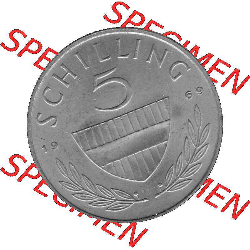 Alte Münze 5 / Fünf Schilling Österreich in s/w Schwarzweiß bzw. Graustufen Farbgebung von Scanner transparenten PNG 1968-2001, 5 Schilling 1969-01, Reiter... Sammlung