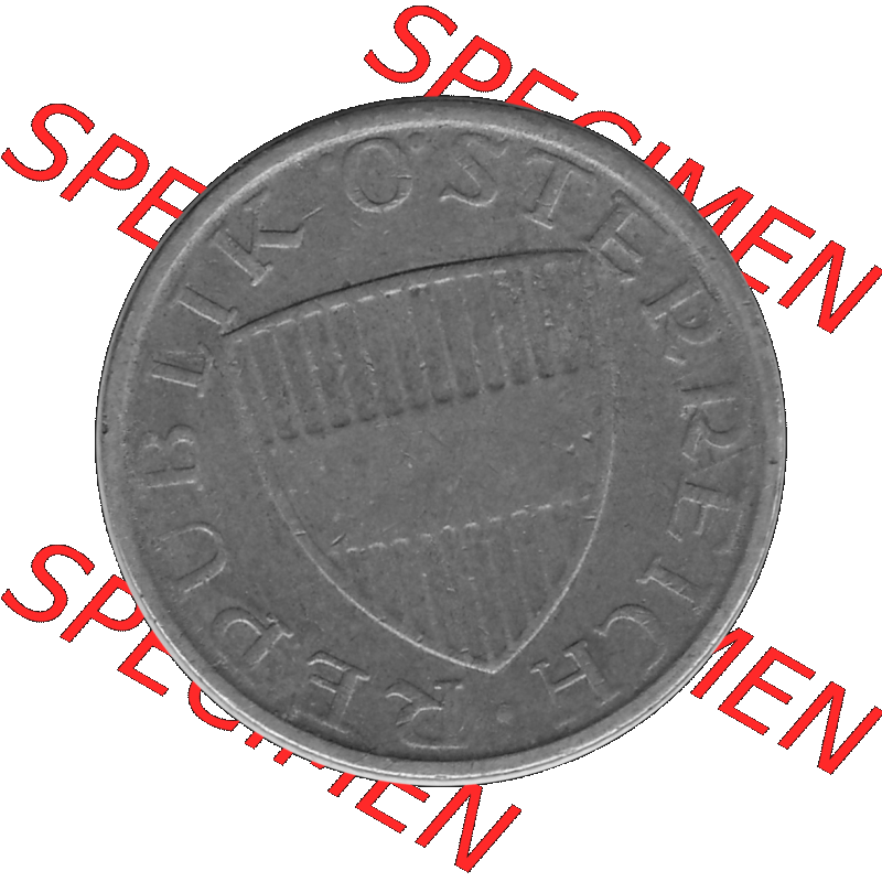 Alte Münze 50 / Fünfzig Groschen Österreich in s/w Schwarzweiß bzw. Graustufen Farbgebung von Scanner transparenten PNG 1959-2001, 50 Groschen 1976-01, Bindenschild... Sammlung