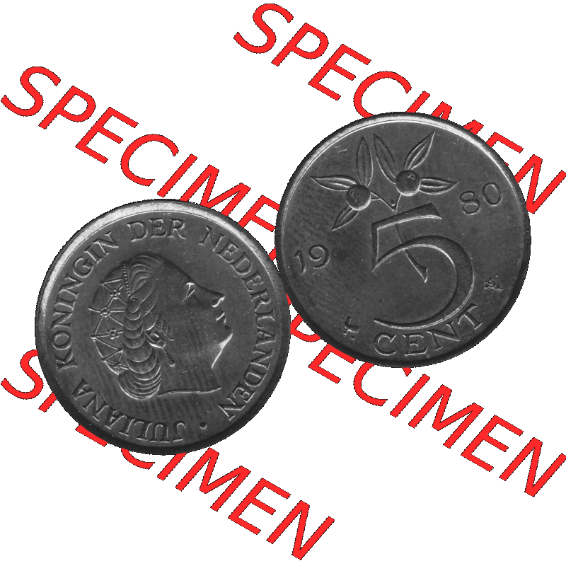 Alte Münze Niederlande in Grau 1950-1980, 5 Cent Königin Juliana 1980-02 Graustufen. Vorderseite und Rückseite horizontal auf einen digitalen grauen / Graustufen Bild der... Sammlung