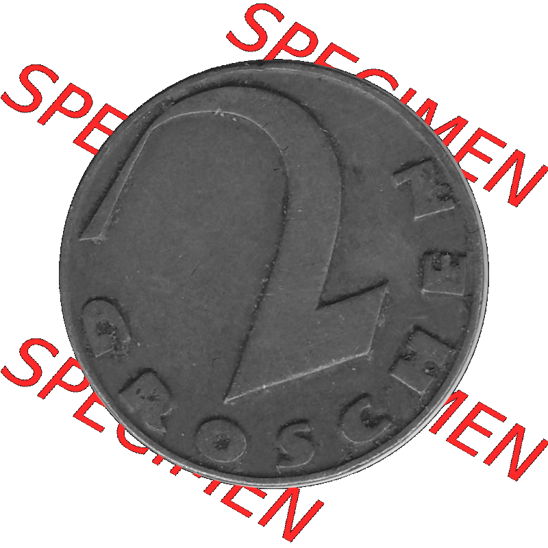 Alte Münze 2 / Zwei Groschen Österreich in s/w Schwarzweiß bzw. Graustufen Farbgebung von Scanner transparenten PNG 1925-1938, 2 Zwei Groschen, Krückenkreuz... Sammlung