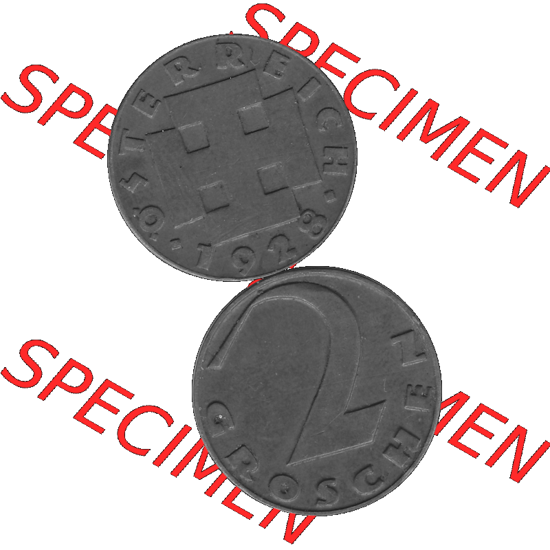Alte Münze 2 / Zwei Groschen Österreich in s/w Schwarzweiß bzw. Graustufen Farbgebung von Scanner transparenten PNG 1925-1938, 2 Zwei Groschen, Krückenkreuz... Sammlung