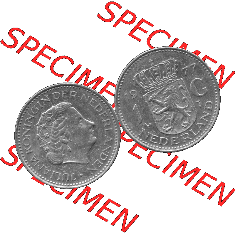 Alte Münze Niederlande in Grau 1967-1980, 1 Gulden Königin Juliana 1977-01. Graustufen. Vorderseite und Rückseite horizontal auf einen digitalen grauen / Graustufen... Sammlung