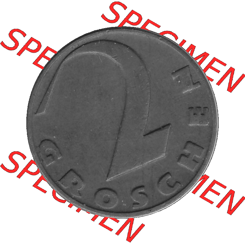 Alte Münze 2 / Zwei Groschen Österreich in s/w Schwarzweiß bzw. Graustufen Farbgebung von Scanner transparenten PNG 1925-1938, 2 Zwei Groschen, Krückenkreuz... Sammlung
