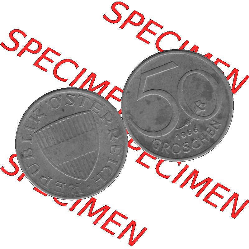 Alte Münze 50 / Fünfzig Groschen Österreich in s/w Schwarzweiß bzw. Graustufen Farbgebung von Scanner transparenten PNG 1959-2001, 50 Groschen 1966-01, Bindenschild... Sammlung