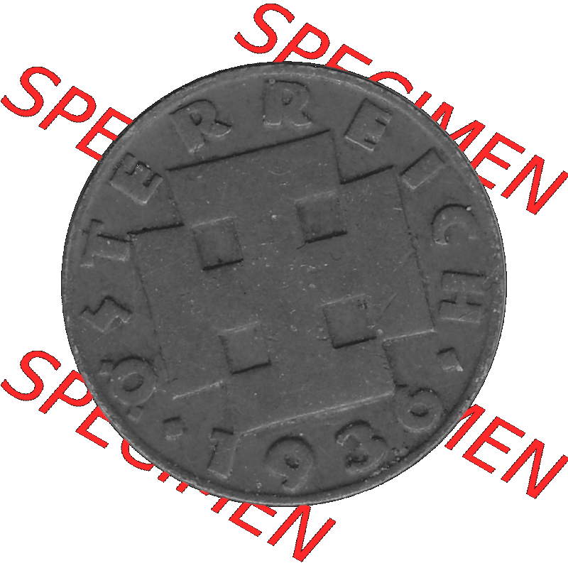 Alte Münze 2 / Zwei Groschen Österreich in s/w Schwarzweiß bzw. Graustufen Farbgebung von Scanner transparenten PNG 1925-1938, 2 Zwei Groschen, Krückenkreuz... Sammlung