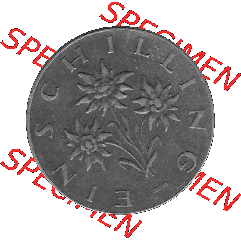 Alte Münzen Österreich 1 / Ein Schilling in Graustufen 1959-2001, 1 Schilling 1967-01, Ein Shilling Edelweiß Graustufen. Rückseite mit Motiv der Kursmünze... Sammlung