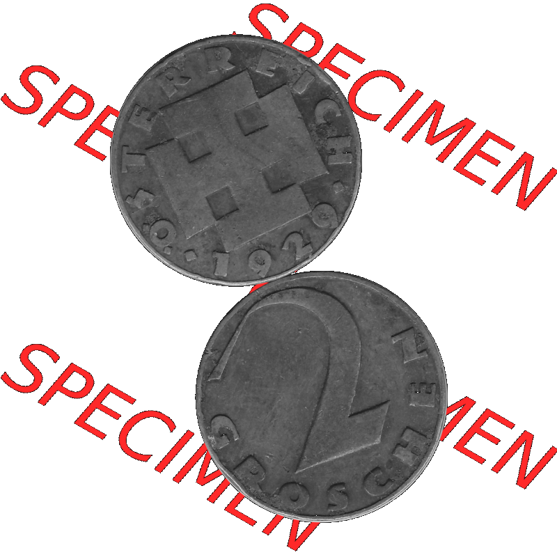 Alte Münze 2 / Zwei Groschen Österreich in s/w Schwarzweiß bzw. Graustufen Farbgebung von Scanner transparenten PNG 1925-1938, 2 Zwei Groschen, Krückenkreuz... Sammlung