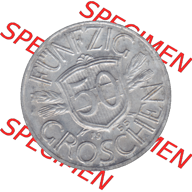 Alte Münze aus Österreich als PNG-Grafik 1946-1955, 50 Groschen 1955-01. Rückseite der alten 50 Groschen Umlaufmünze aus Österreich, Münze wurde vor dem... Sammlung