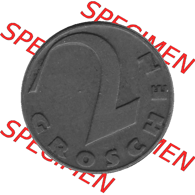 Alte Münze 2 / Zwei Groschen Österreich in s/w Schwarzweiß bzw. Graustufen Farbgebung von Scanner transparenten PNG 1925-1938, 2 Zwei Groschen, Krückenkreuz... Sammlung