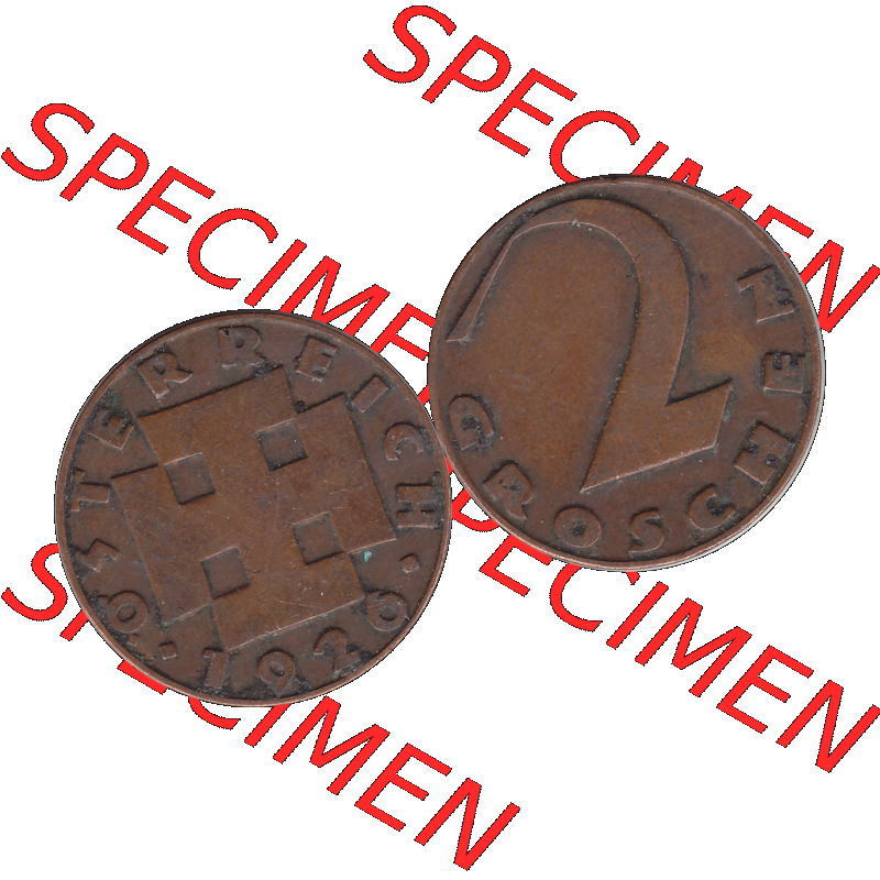 Alte Münze 2 / Zwei Groschen Österreich in original Farbgebung von Scanner transparenten PNG 1925-1938, 2 Zwei Groschen, Krückenkreuz 1926-05. Vorderseite und Rückseite... Sammlung