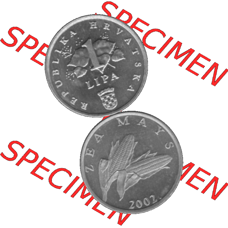 Alte Münze Kroatien Umlaufmünze 1994-2022, 1 Lipa 2002-01 Graustufen Graustufen. Vorderseite und Rückseite in Graustufen der kroatischen vor-Euro-Münze, vertikal... Sammlung