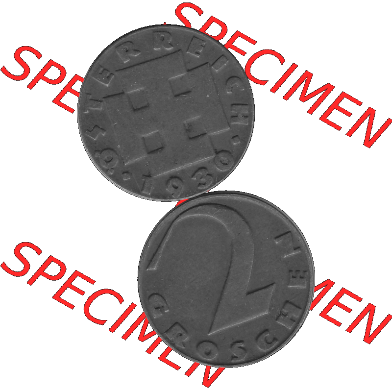 Alte Münze 2 / Zwei Groschen Österreich in s/w Schwarzweiß bzw. Graustufen Farbgebung von Scanner transparenten PNG 1925-1938, 2 Zwei Groschen, Krückenkreuz... Sammlung
