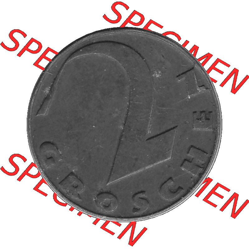Alte Münze 2 / Zwei Groschen Österreich in s/w Schwarzweiß bzw. Graustufen Farbgebung von Scanner transparenten PNG 1925-1938, 2 Zwei Groschen, Krückenkreuz... Sammlung