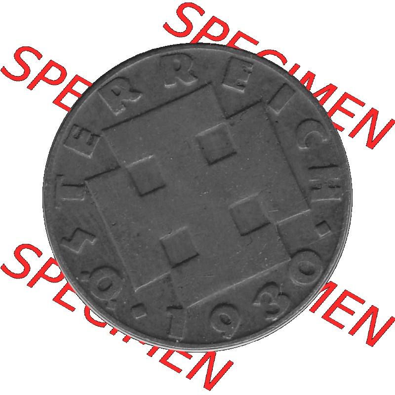 Alte Münze 2 / Zwei Groschen Österreich in s/w Schwarzweiß bzw. Graustufen Farbgebung von Scanner transparenten PNG 1925-1938, 2 Zwei Groschen, Krückenkreuz... Sammlung