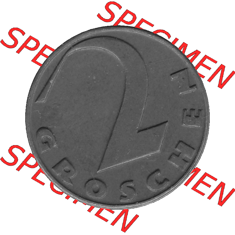 Alte Münze 2 / Zwei Groschen Österreich in s/w Schwarzweiß bzw. Graustufen Farbgebung von Scanner transparenten PNG 1925-1938, 2 Zwei Groschen, Krückenkreuz... Sammlung