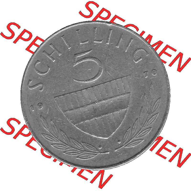 Alte Münze 5 / Fünf Schilling Österreich in s/w Schwarzweiß bzw. Graustufen Farbgebung von Scanner transparenten PNG 1968-2001, 5 Schilling 1970-01, Reiter... Sammlung