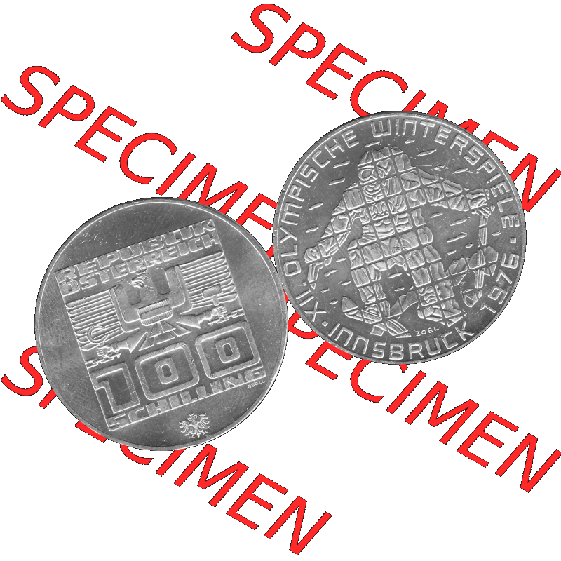 Alte Münze 100 / Einhundert Schilling Österreich in s/w Schwarzweiß bzw. Graustufen Farbgebung von Scanner transparenten PNG 1976-1976, 100 Hundert Schilling,... Sammlung