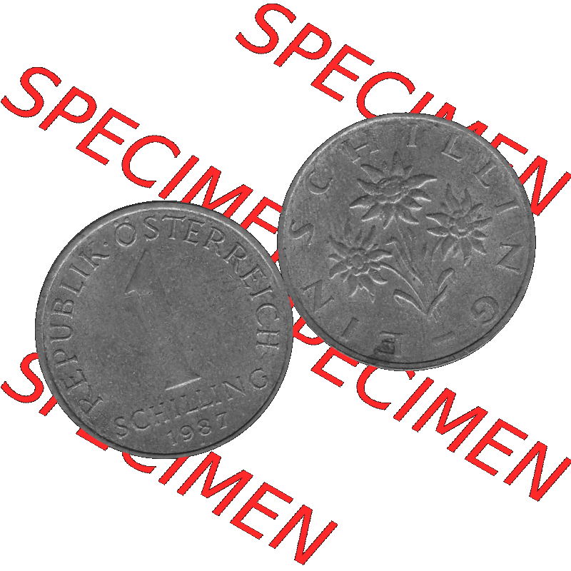 Alte Münzen Österreich 1 / Ein Schilling 1959-2001, 1 Schilling 1987-01, Edelweiß Graustufen. Vorderseite und Rückseite der Österreich Zweite Republik Ein... Sammlung