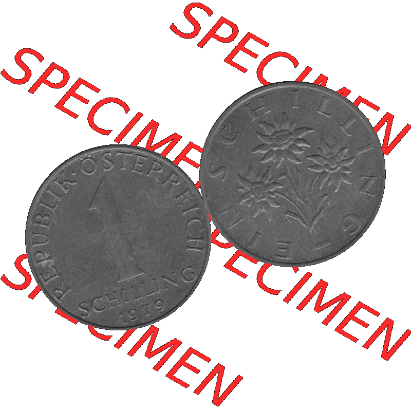 Alte Münzen Österreich 1 / Ein Schilling 1959-2001, 1 Schilling 1979-01, Edelweiß Graustufen. Vorderseite und Rückseite der Österreich Zweite Republik Ein... Sammlung