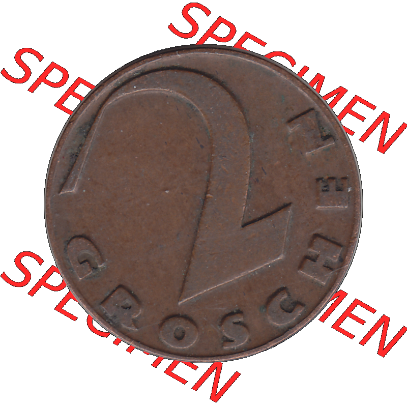 Alte Münze 2 / Zwei Groschen Österreich in original Farbgebung von Scanner transparenten PNG 1925-1938, 2 Zwei Groschen, Krückenkreuz 1930-02. Rückseite der alten... Sammlung