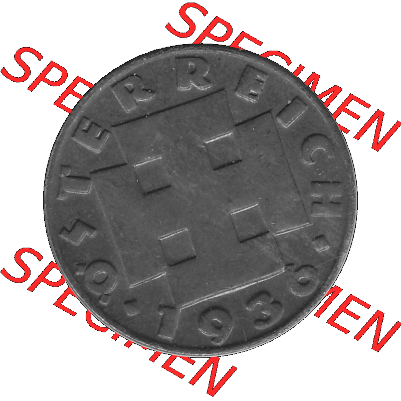 Alte Münze 2 / Zwei Groschen Österreich in s/w Schwarzweiß bzw. Graustufen Farbgebung von Scanner transparenten PNG 1925-1938, 2 Zwei Groschen, Krückenkreuz... Sammlung