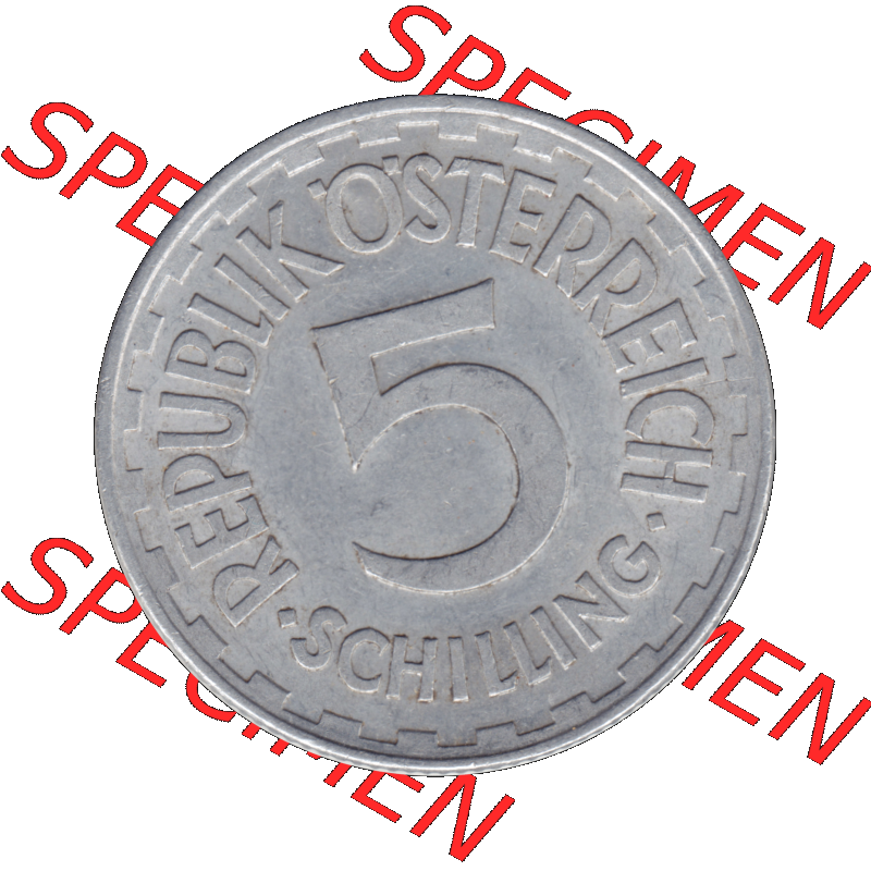 Alte Münze aus Österreich als PNG-Grafik 1952-1957, 5 Schilling 1952-01. Rückseite der alten 5 Schilling Umlaufmünze aus Österreich, Münze wurde vor dem... Sammlung