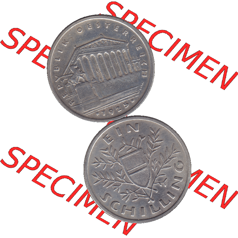 Alte Münzen Österreich Ein - 1 Schilling 1925-1932, 1 Schilling 1925-01 Silbermünze Parlamentsgebäude in Wien, Bindenschild 6 Gramm 640er Silber. Vorderseite und... Sammlung