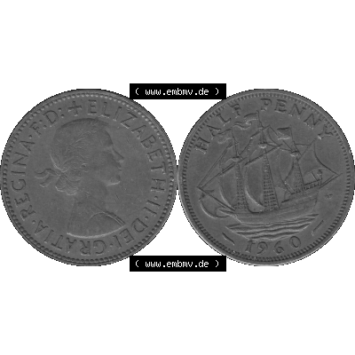 Alte Münze Großbritannien Umlaufmünze Half Penny, 1/2 Pence 1954-1970, Half Penny, Halber Pence 1960-01, Elisabeth II. - Schriftzug ELIZABETH II DEI GRATIA... Sammlung